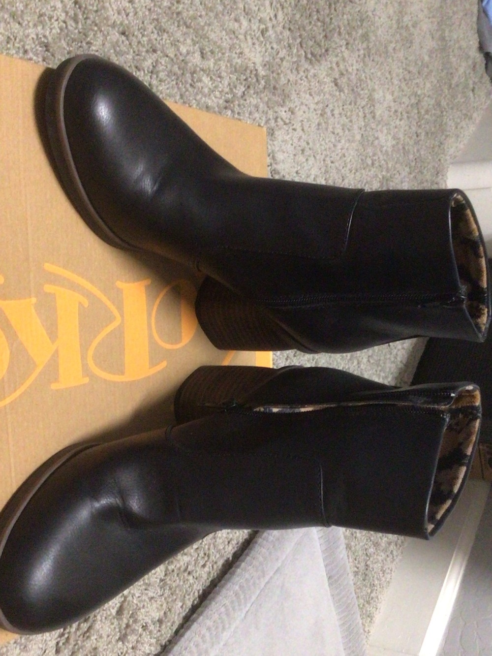 Kork-Ease Black Leather Ankle Boots with Leopard Lining